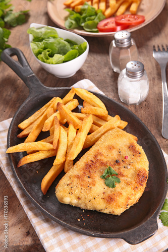 fried cordon bleu with french fries