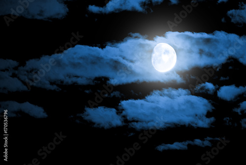Night sky and a moon in the clouds