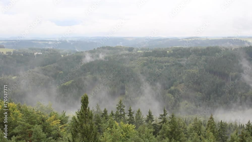 Rainy fog on trees and hills, Czech landscape Rainy fog on trees and hills, Czech landscape