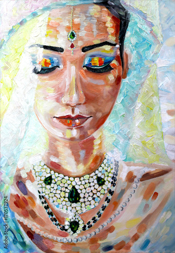Fototapeta Naklejka Na Ścianę i Meble -  bride Indian woman oil painting