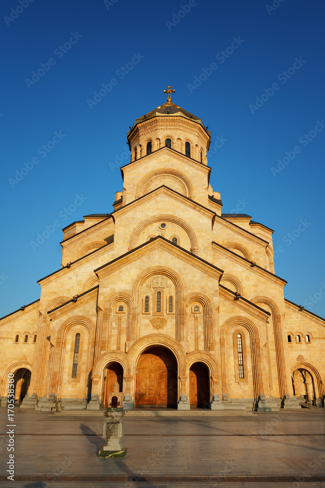 Tbilisi, Georgia - 8 October 2016: Tbilisi Sameba Cathedral Holy Trinity biggest Orthodox Cathedral in Georgia and Caucasus