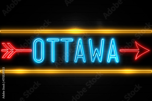 Ottawa - fluorescent Neon Sign on brickwall Front view