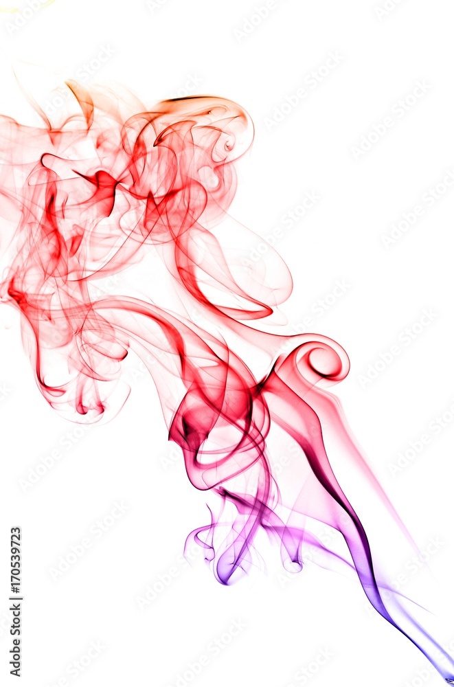 Abstract colorful smoke on white background, smoke background,colorful ink background,yellow,blue,red