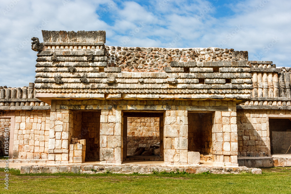 Ruins of a building at the Uxmal archaeological site, Yucatan, Mexico.