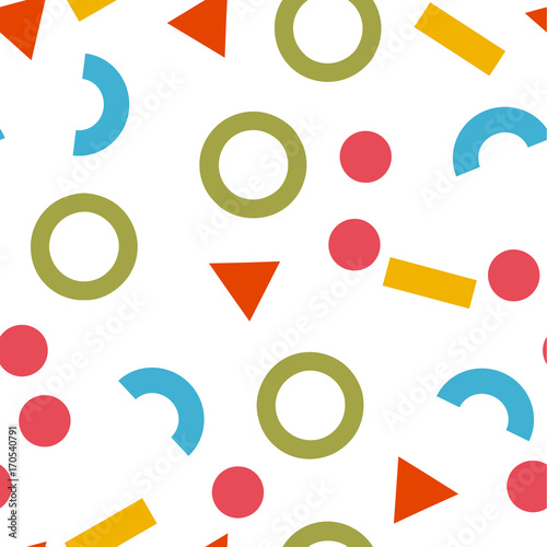 Geometric abstract background. Seamless primitive jumble minimalism pattern. Retro, vintage backdrop. 