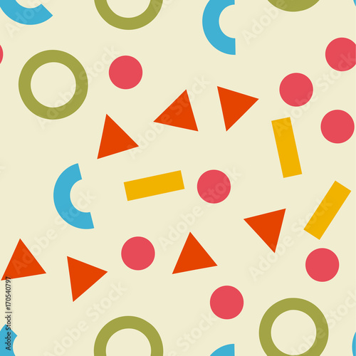 Geometric abstract background. Seamless primitive jumble minimalism pattern. Retro, vintage backdrop. 