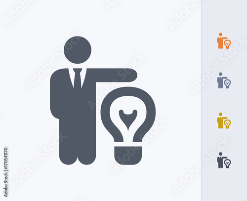 Businessman & Light Bulb - Carbon Icons. A professional, pixel-aligned icon designed on a 32x32 pixel grid and redesigned on a 16x16 pixel grid for very small sizes.