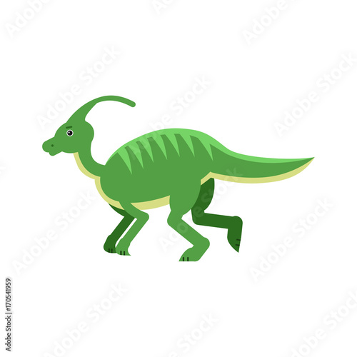 Cute cartoon green parasaurolof dinosaur  prehistoric and jurassic monster vector Illustration