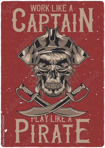 T-shirt or poster design with illustrated dead pirate in hat.