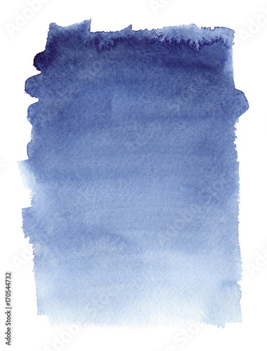 Simple indigo blue fading vertical gradient painted in watercolor on clean white background