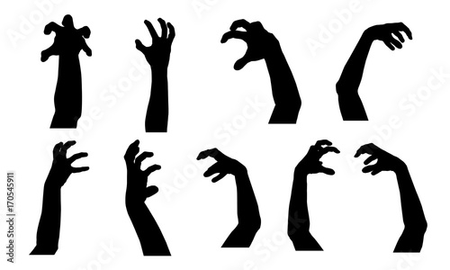 Set of vector silhouettes of scary hands suitable for Halloween