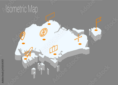 Photography Map Singapore isometric concept.