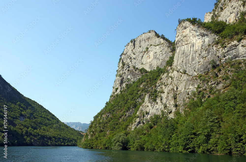 Drina river canyon with massive rocks landscape