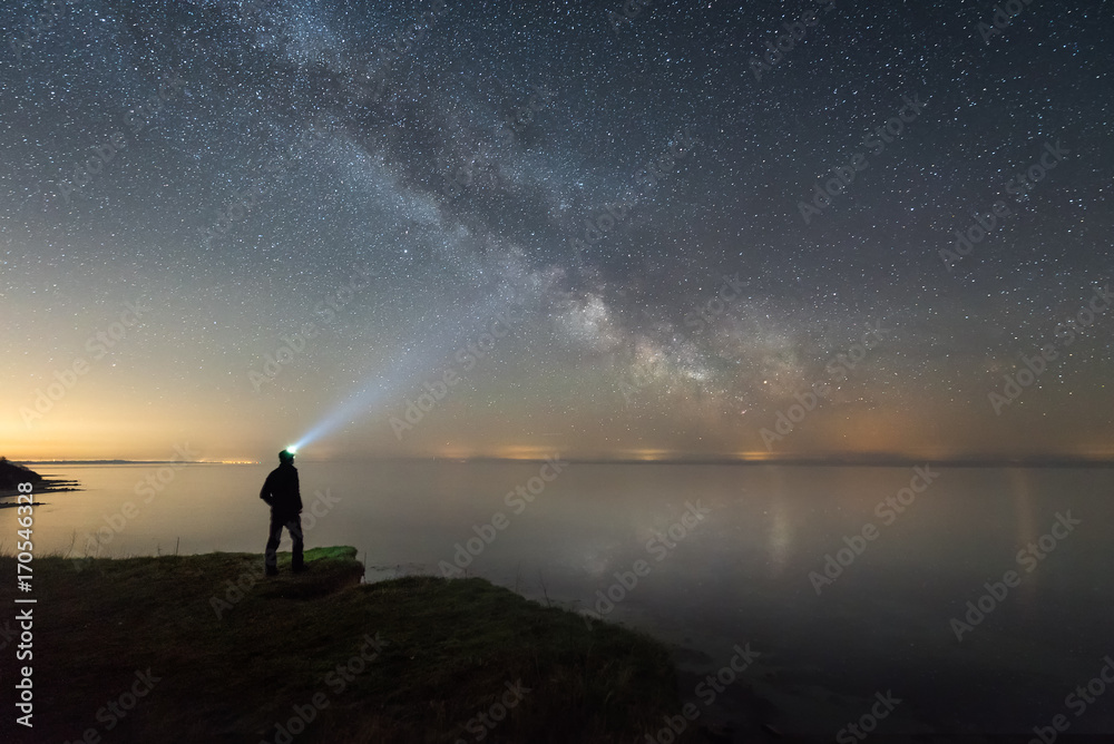 Man silhouette admiring the milky way