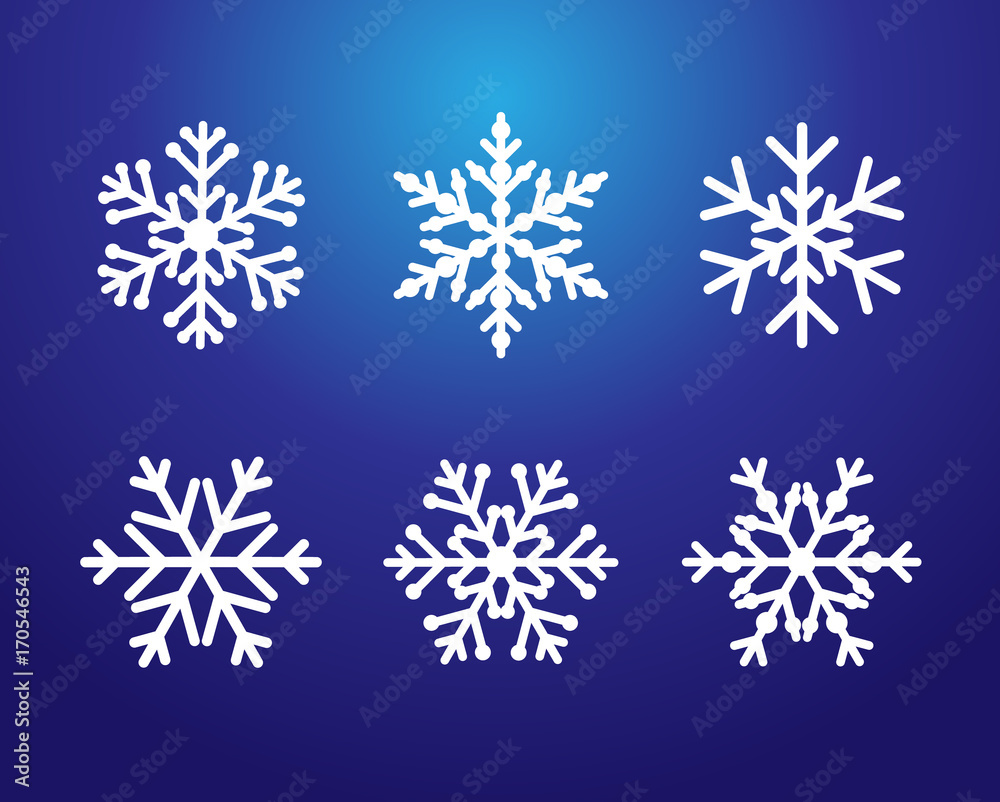 Snowflakes line set white color. Winter blue christmas frost vector icon snowflakes isolated silhouette symbol