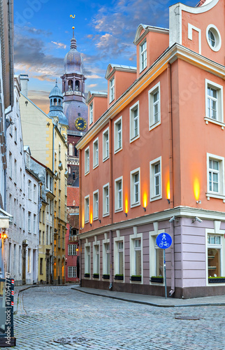 Medieval streets in old Riga, Latvia, Europe. Here tourists can find unique medieval architectural ensembles and ancient buildings