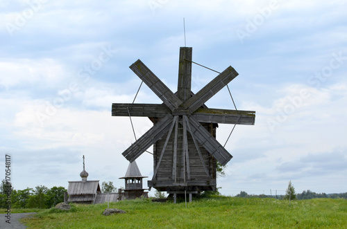Wooden windmill on Kizhi island Karelia Russia