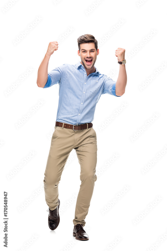 handsome man celebrating victory handsome man celebrating victory
