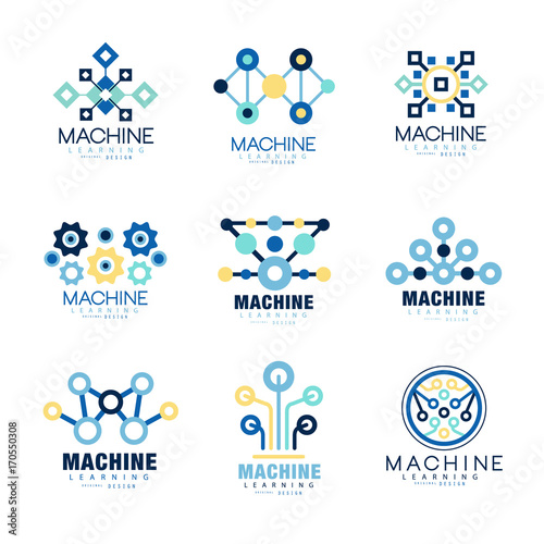 Learning machine label original design set of vector Illustrations