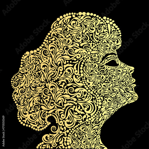 illustration a girl's face from the golden floral ornament