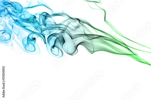 Abstract green and blue smoke on white background  Light blue background green and blue ink background