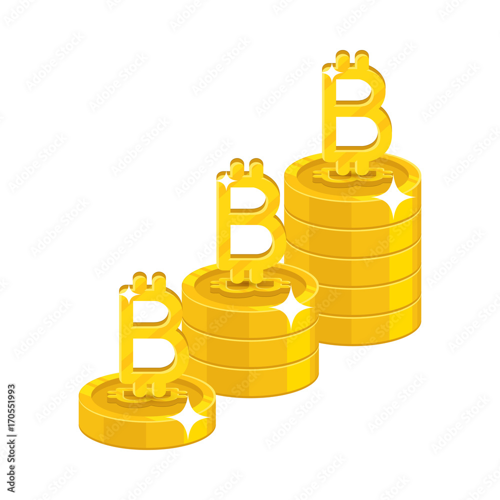 Bitcoin letter stack. Virtual currency buying and selling for business partnership. Financial growth concept. Cartoon vector illustration on white background Bitcoin letter stack. Virtual currency buying and selling for business partnership. Financial growth concept. Cartoon vector illustration on white background