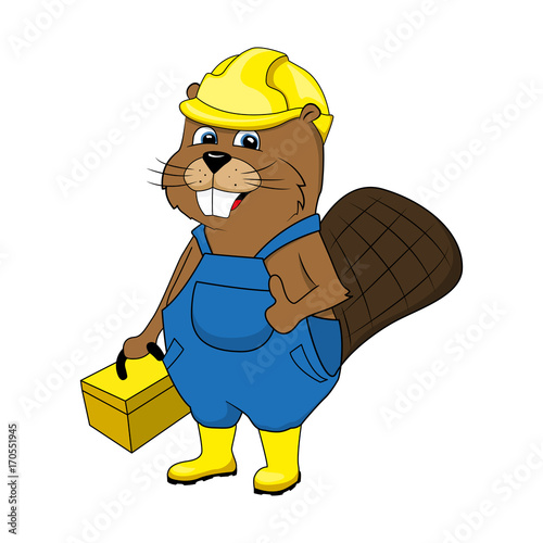 Animation beaver in an image of the master. Repair and construction. Vector illustration