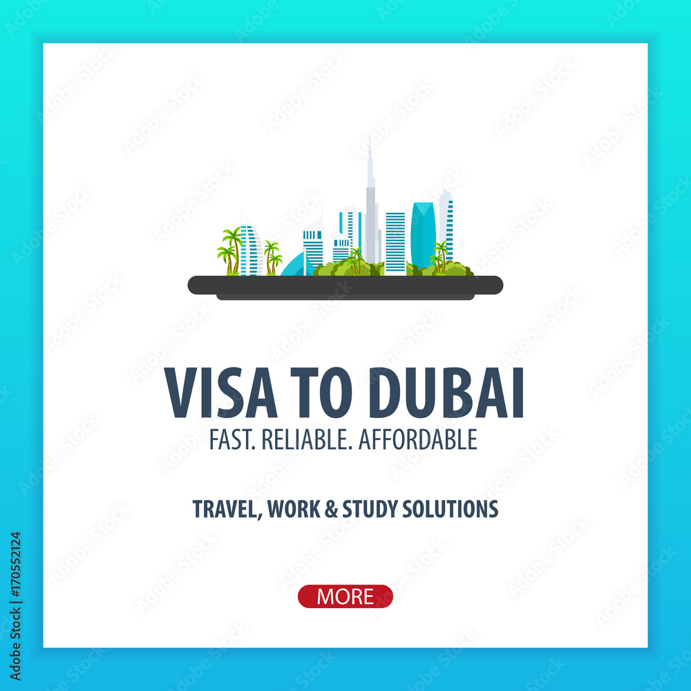 Visa to Dubai. Travel to Dubai. Document for travel. Vector flat illustration.