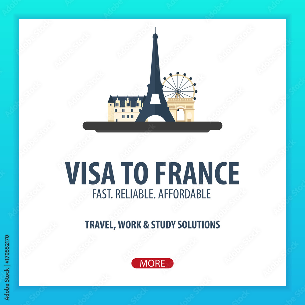 Visa to France. Travel to France. Document for travel. Vector flat illustration.