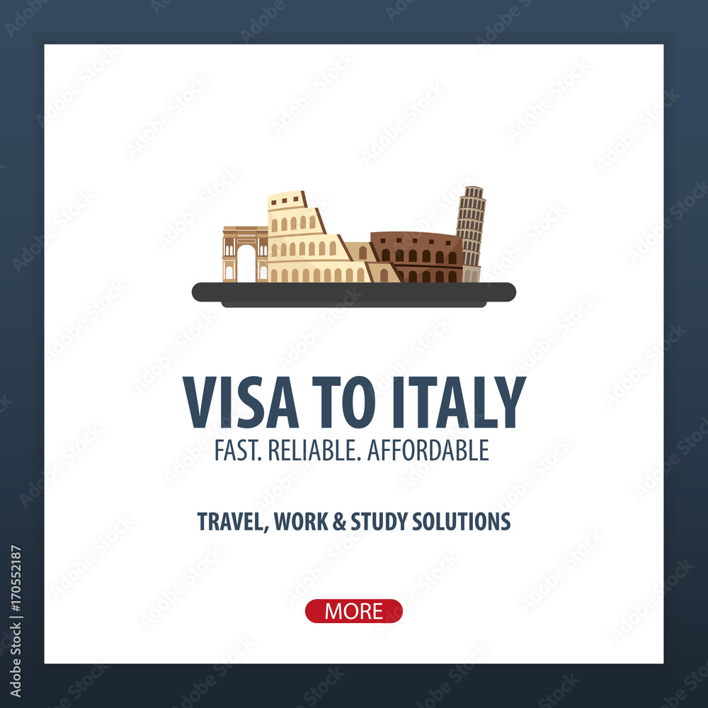 Visa to Italy. Travel to Italy. Document for travel. Vector flat illustration.