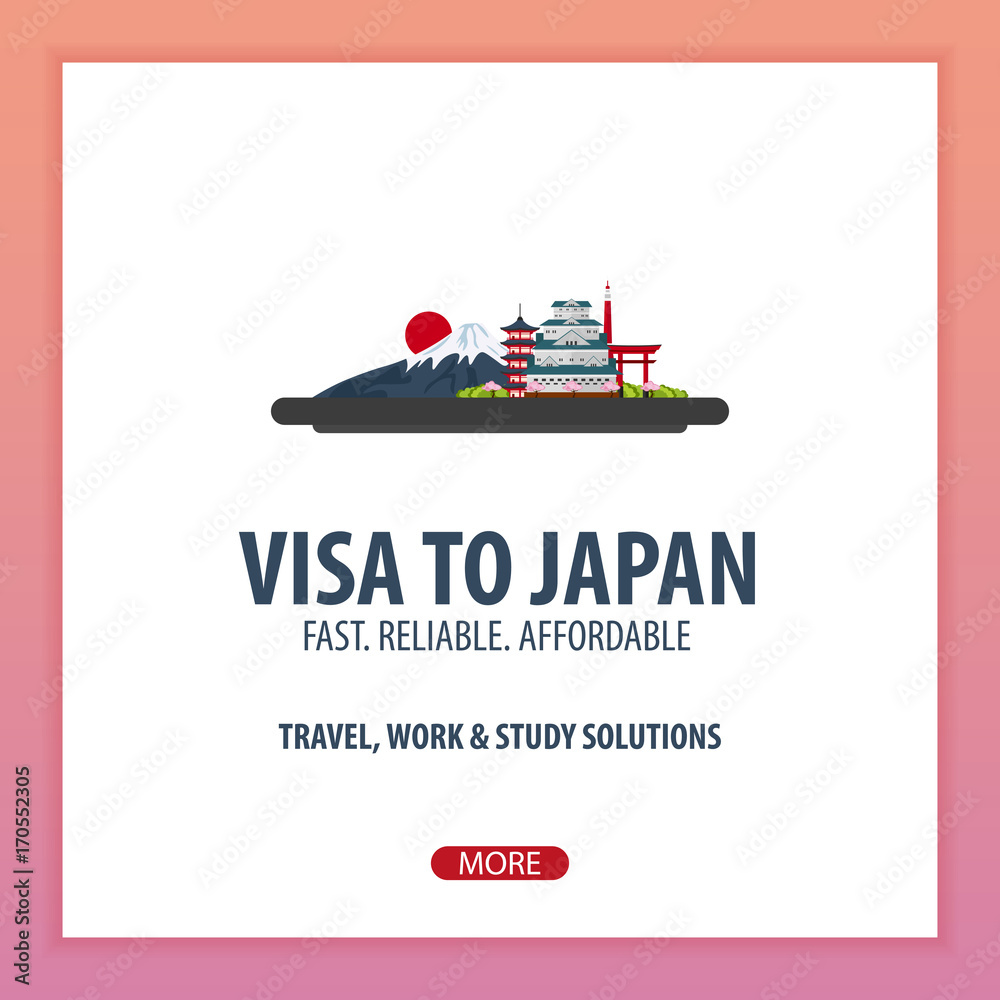 Visa to Japan. Travel to Japan. Document for travel. Vector flat illustration.