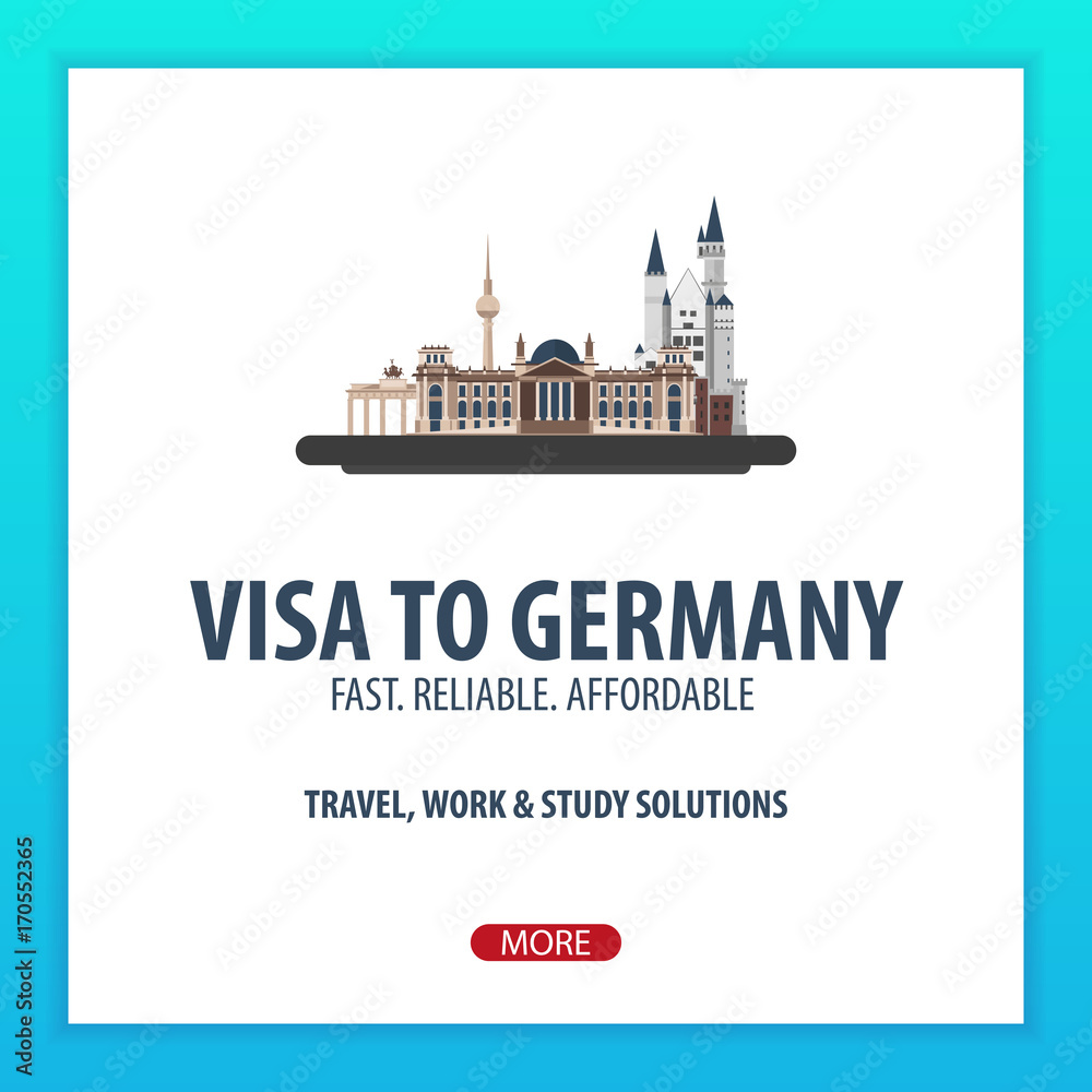 Visa to Germany. Travel to Germany. Document for travel. Vector flat illustration.