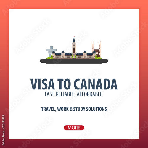 Visa to Canada. Document for travel. Vector flat illustration.