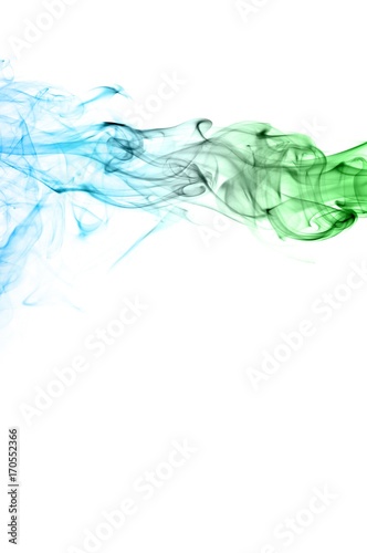 Abstract green and blue smoke on white background, Light blue background,green and blue ink background © Athipat