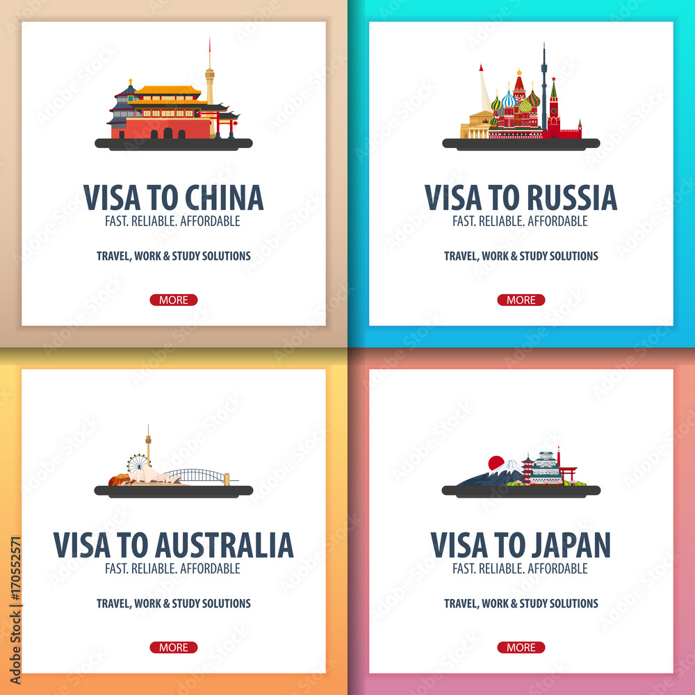Obraz premium Visa to China, Russia, Australia, Japan. Document for travel. Visa application centre.