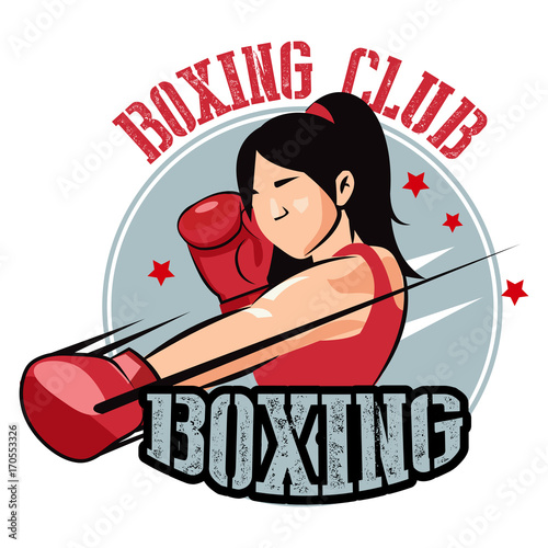 Amazing Boxing. The Fastest Girl. Woman In Boxer Glove Ready To Fight Vector. Boxing Girl Logo.