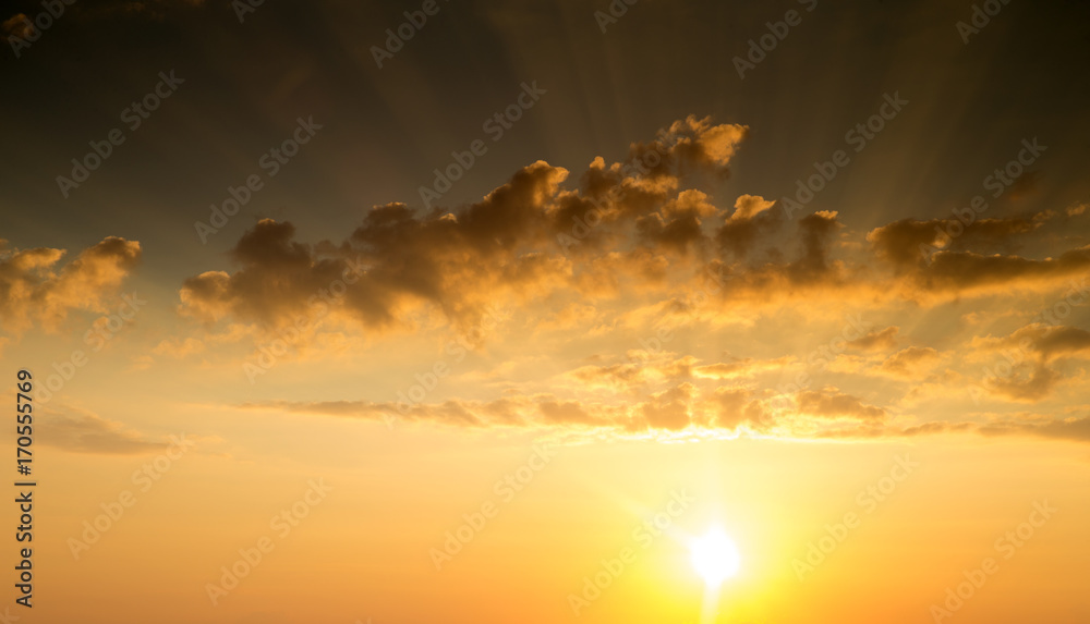 Fiery orange sunset sky. Beautiful sky.