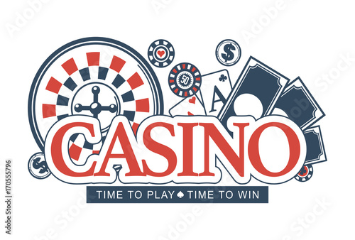 Casino, time to play and win, promotional emblem