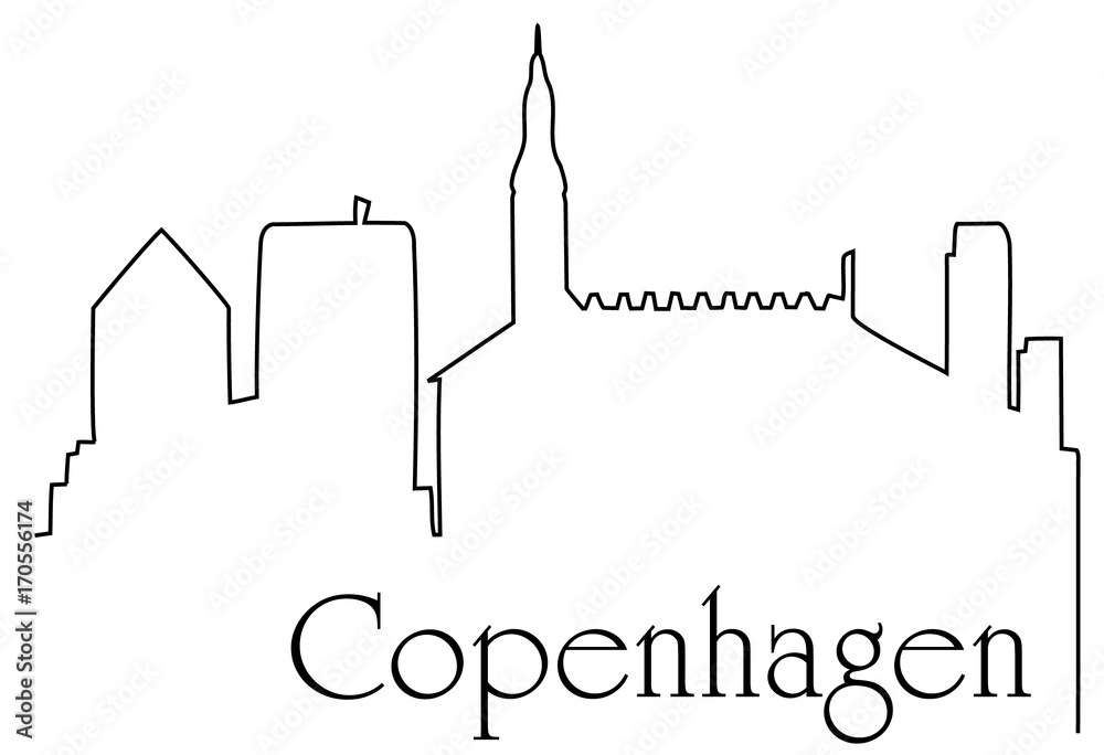 Copenhagen city one line drawing background