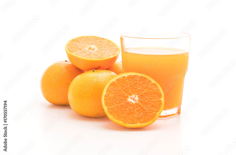 orange juice with orange on white background orange juice with orange on white background