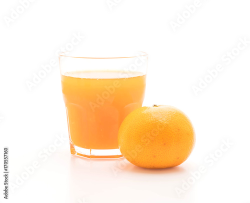 orange juice with orange on white background
