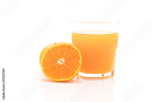 orange juice with orange on white background