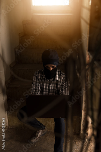 Hacker computer concept, Hacker stealing password and identity, laptop computer crime Hacker, Security. with copy space on laptop