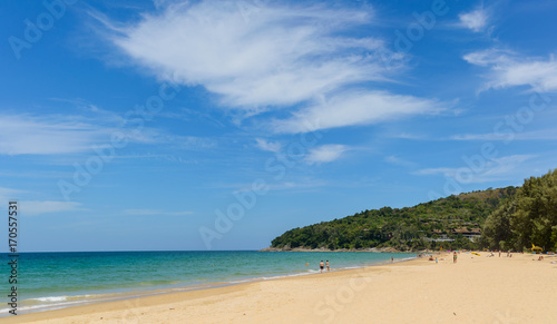 Fototapeta Naklejka Na Ścianę i Meble -  Blue sky and calm sea on Naithon Noi beach in Phuket Thailand
