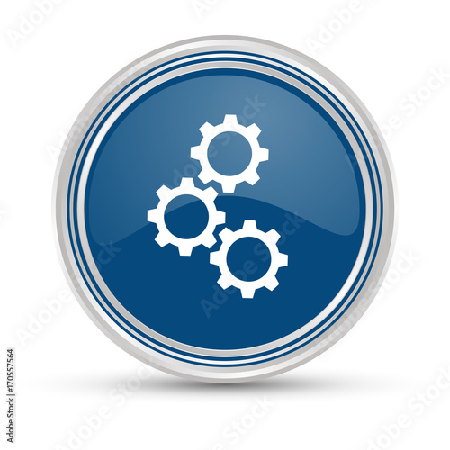 Blauer Button - Zahnräder Teamwork