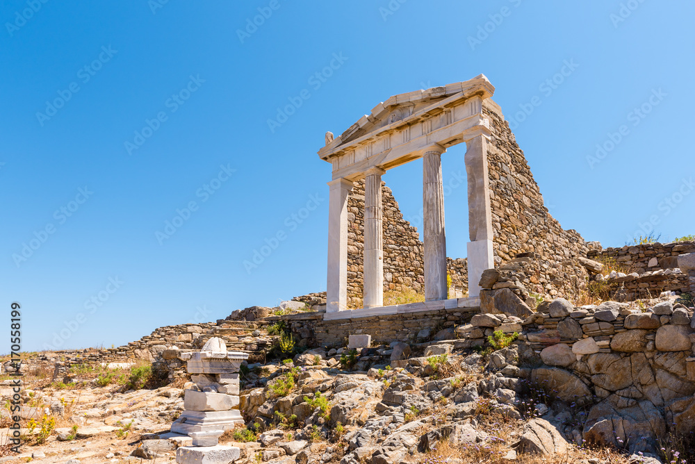 The Temple of Isis in Archaeological Site of Delos island, Cyclades, Greece.	
