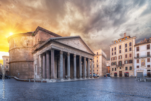 Photography view of Pantheon in the morning. Rome. Italy.