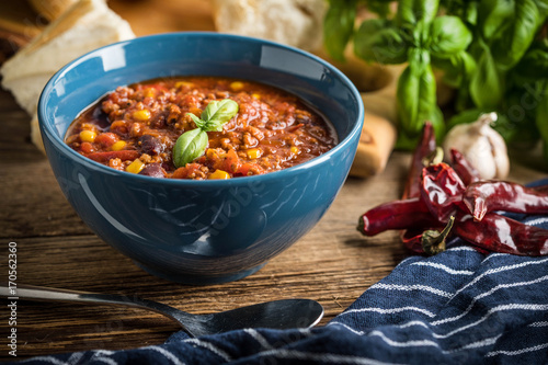 Photography Mexican chili con carne.