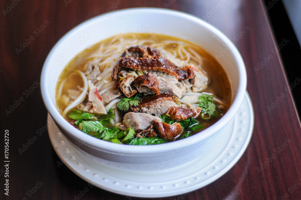 Duck Noodle Soup, Thin rice or egg noodles with bean sprouts, green onion & cilantro in the broth. Duck Noodle Soup, Thin rice or egg noodles with bean sprouts, green onion & cilantro in the broth.