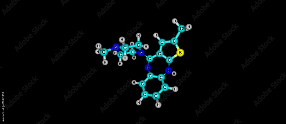 Olanzapine molecular structure isolated on black